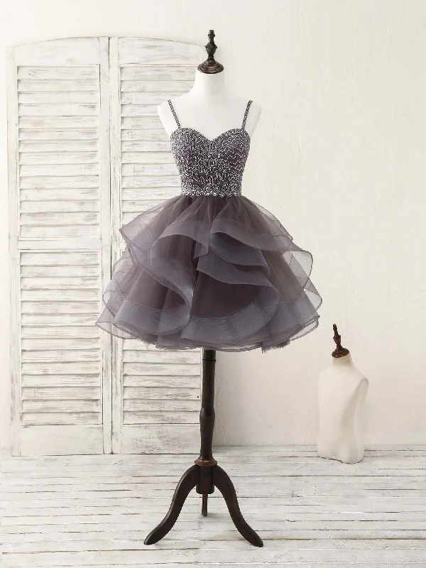 prom dresses for fallUnique Sweetheart Tulle Beads Short Prom Dress Cute Homecoming Dress