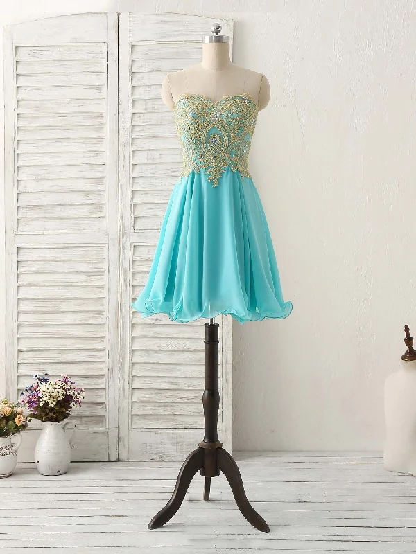 modern prom dressesCute Green Lace Applique Short Prom Dress Green Homecoming Dress