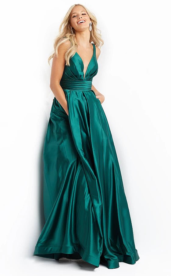 plus-size prom dressesJVN08419 Emerald Pleated Bust Sleeveless Prom Ballgown