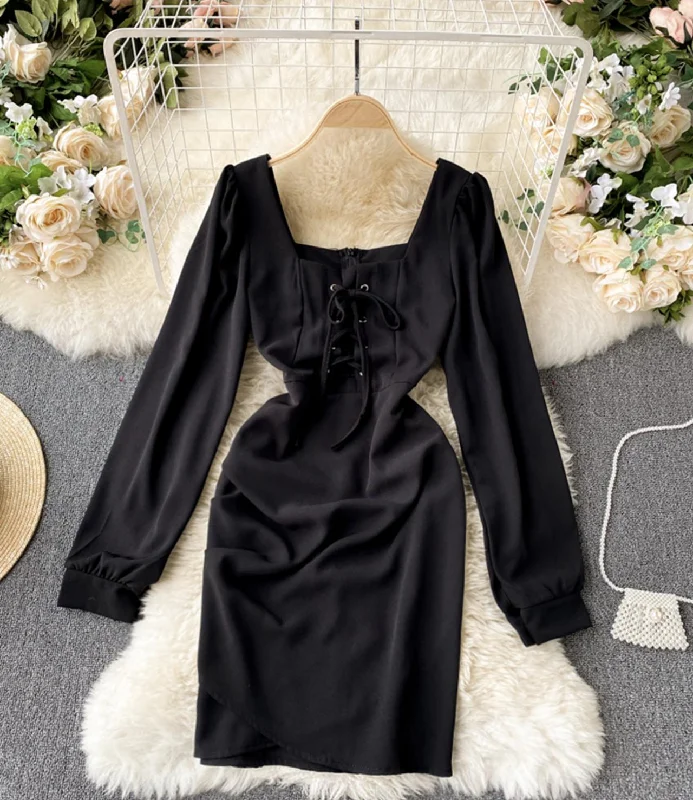 Funky Long Sleeves DressCute long sleeve dress lace up dress  738