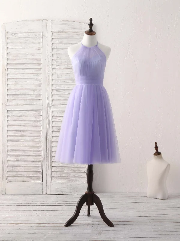 prom dresses with floral embroideryPurple Tulle Short Prom Dress, Simple Purple Homecoming Dress