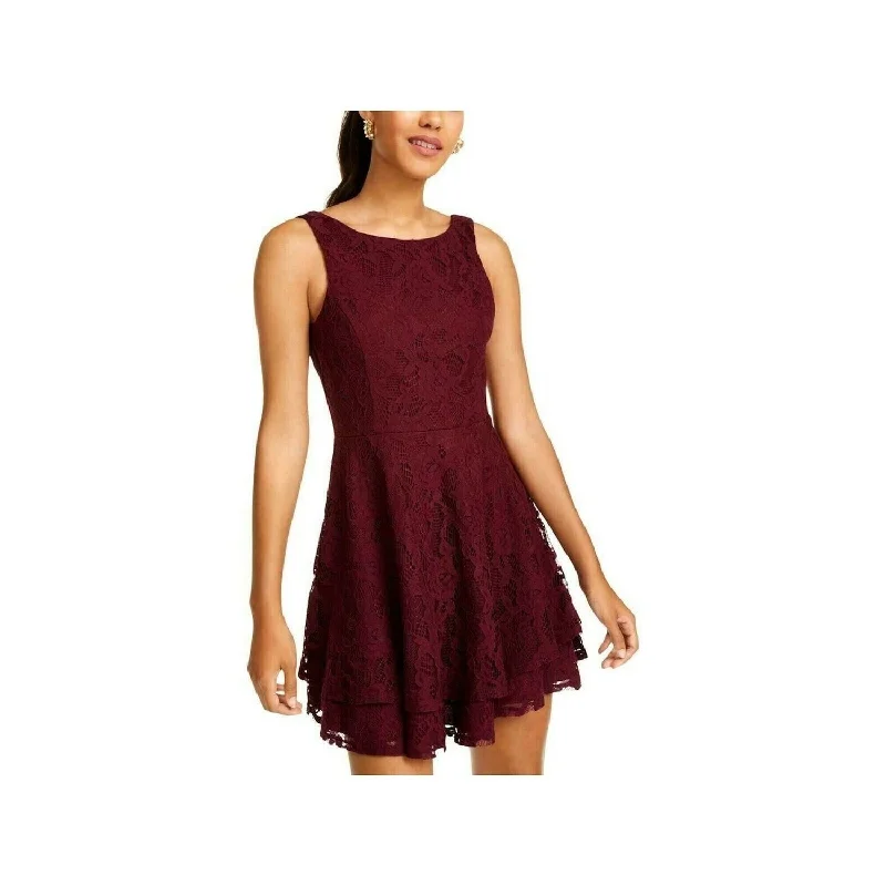 Sleeveless Dress Mother Of The BrideSpeechless Women's Sleeveless Jewel Neck Short Fit Flare Cocktail Dress Purple Size 3