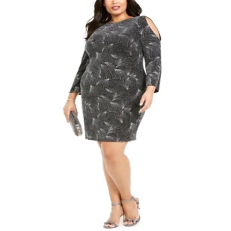 Full-Figured Long Sleeves DressJessica Howard Women's Embellished Cold Shoulder Long Sleeve Jewel Neck Dress Gray Size 22W