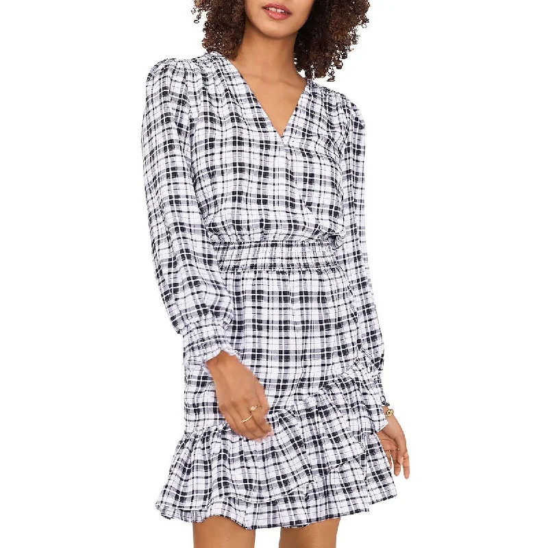 Fabulous Formal Long Sleeves DressVince Camuto Womens Plaid Long Sleeves Fit & Flare Dress