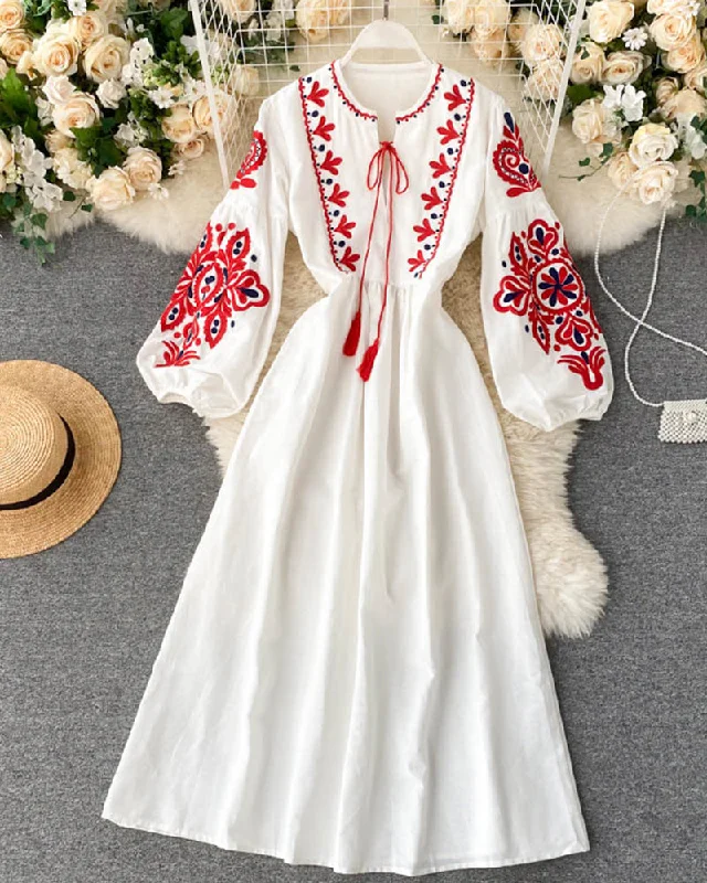 Fitted Formal Long Sleeves DressLoose embroidered dress long sleeve dress  1015