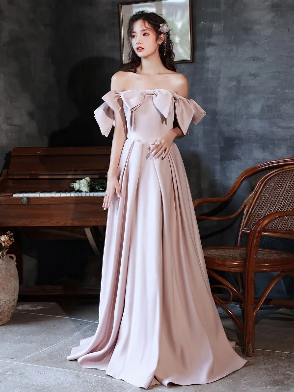 prom dresses for curve-hugging figuresPink Long Prom Dresses, Off Shoulder Long Formal Graduation Dresses