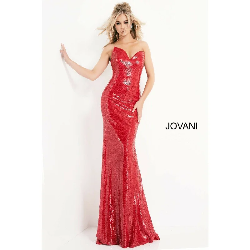 mermaid prom dressesJovani Red Strapless Sequin Prom Dress 03523