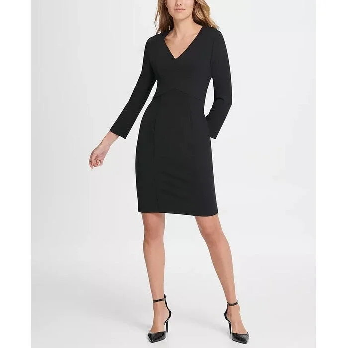 Fashionable Long Sleeves DressDKNY Women's Long Sleeve Empire Waist Sheath Dress Black Size 8