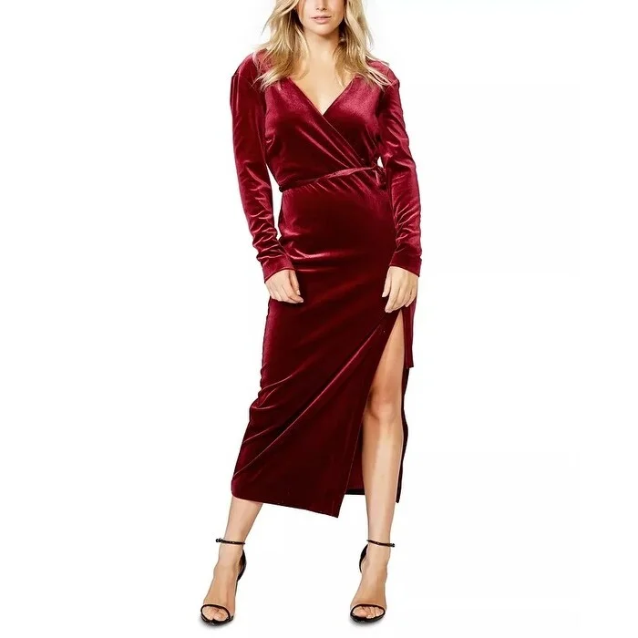 Formal Occasion Long Sleeves DressBardot Women's Morgan Long Sleeve Velvet Faux Wrap Dress Red Size S - Small