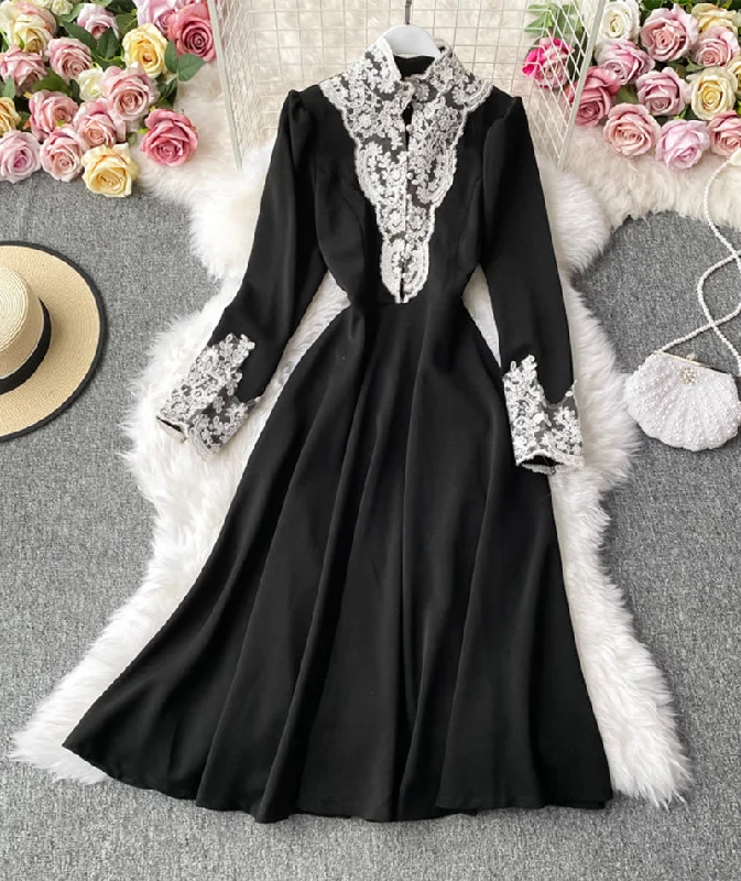 Fabulous Silk Long Sleeves DressBlack lace long sleeve dress  967