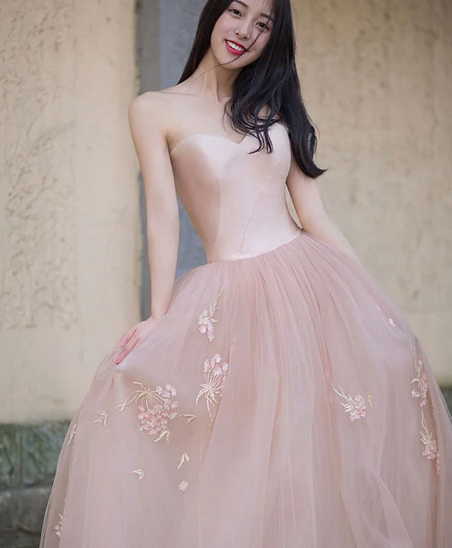 empire waist prom dressesSimple Pink Tulle Long Prom Dress, Pink Tulle Formal Dress