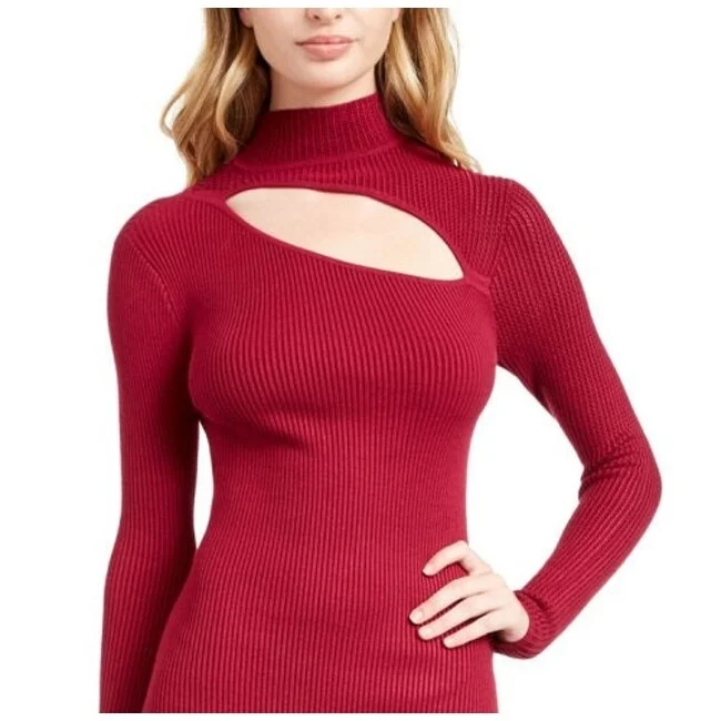 Full Coverage Long Sleeves DressGuess Women's Long Sleeve Turtle Neck Short Body Con Dress Red Size X-Small