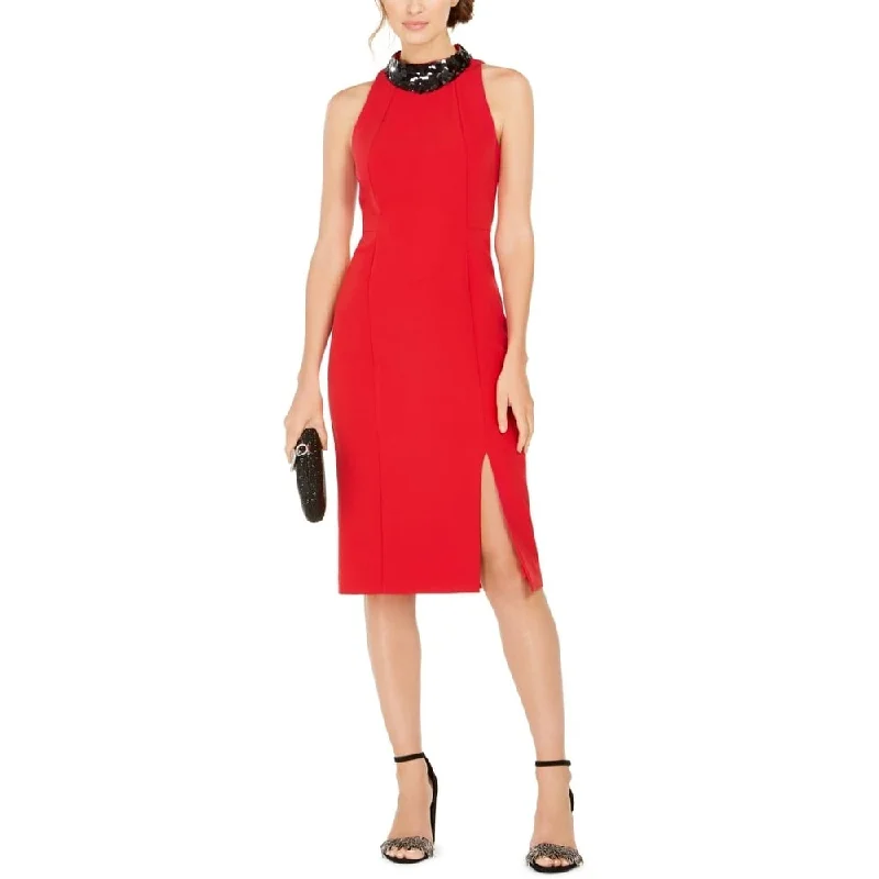 Sleeveless Dress FlaredTaylor Women's Sequin Embellished Sleeveless Sheath Dress Red Size 8