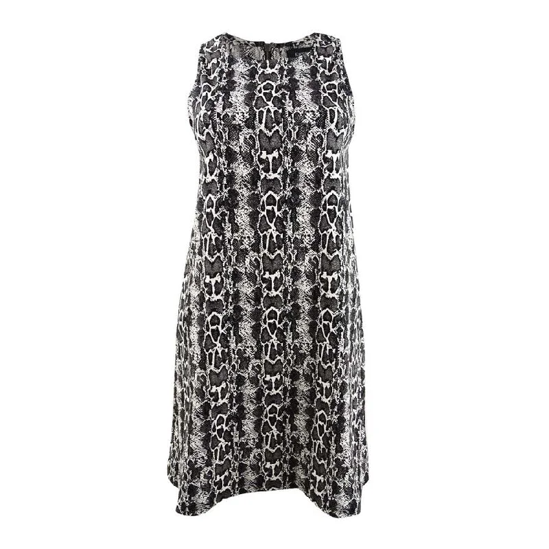 Sleeveless Dress With Geometric PrintsKaren Kane Women's Sleeveless Snake Printed A-Line Dress (XS, Black/White)