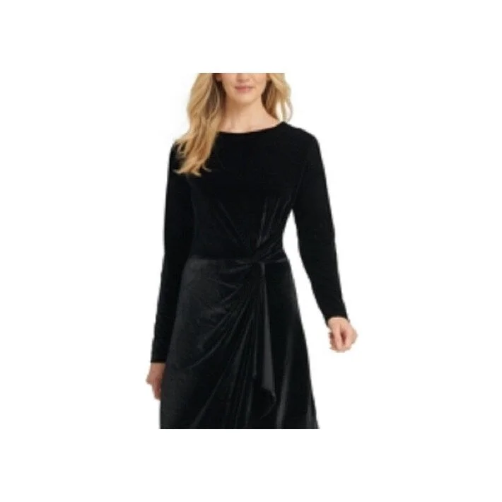 Fabulous Silk Long Sleeves DressDkny Women's Long Sleeve Jewel Neck Knee Length Sheath Dress Black Size Medium