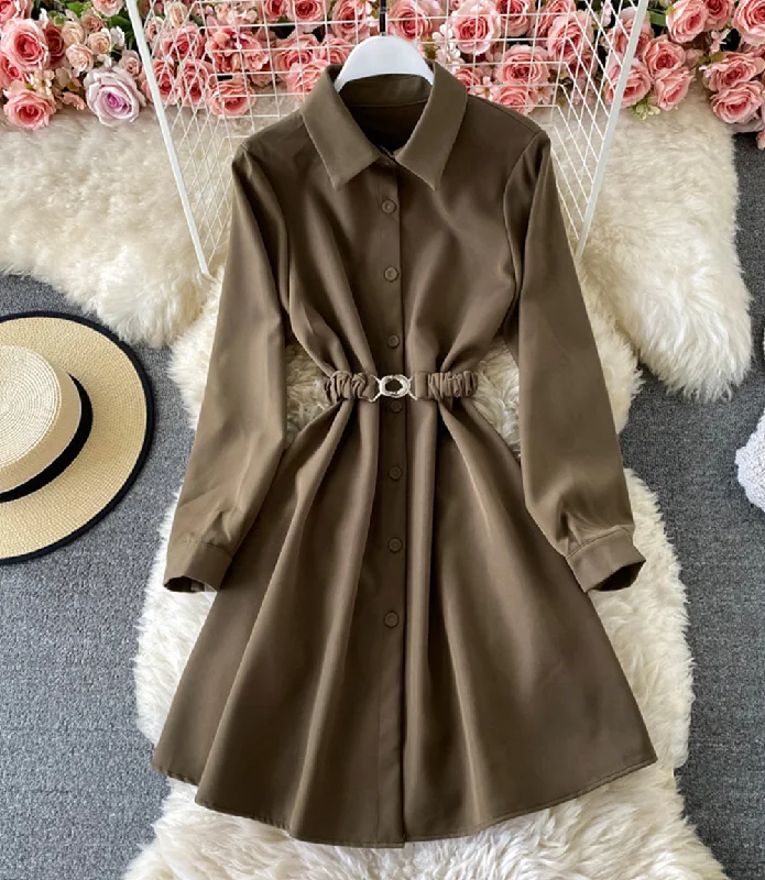 Fuzzy Long Sleeves Wrap DressSimple A line long sleeve shirt dress  874