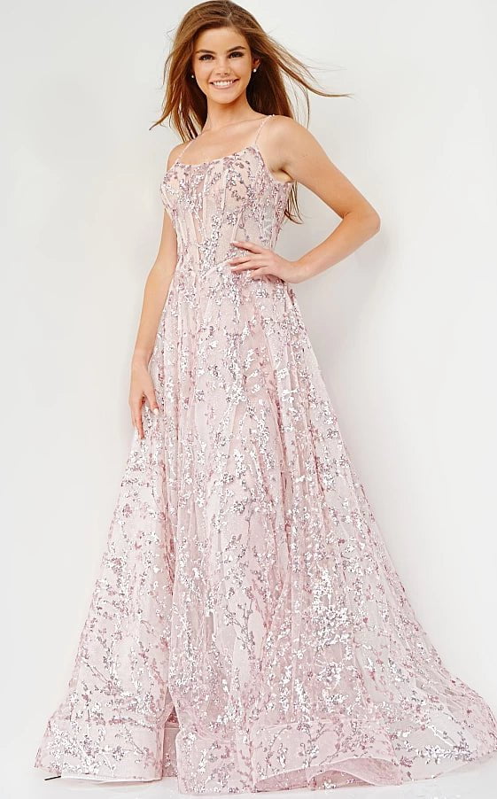 A-line prom dressesJVN22356 Blush Embellished A Line Prom Gown