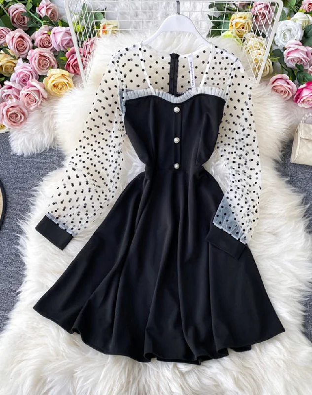 Formal Long Sleeves Lace-Up DressBlack A line long sleeve dress fashion dress  1071