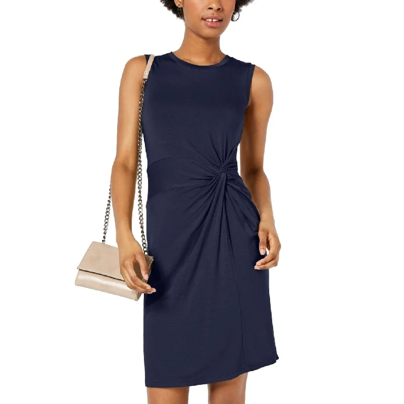 Sleeveless Dress With BeltMaison Jules Women's Front Twist Sleeveless Jewel Neck Knee Length Sheath Dress Blue Size Small