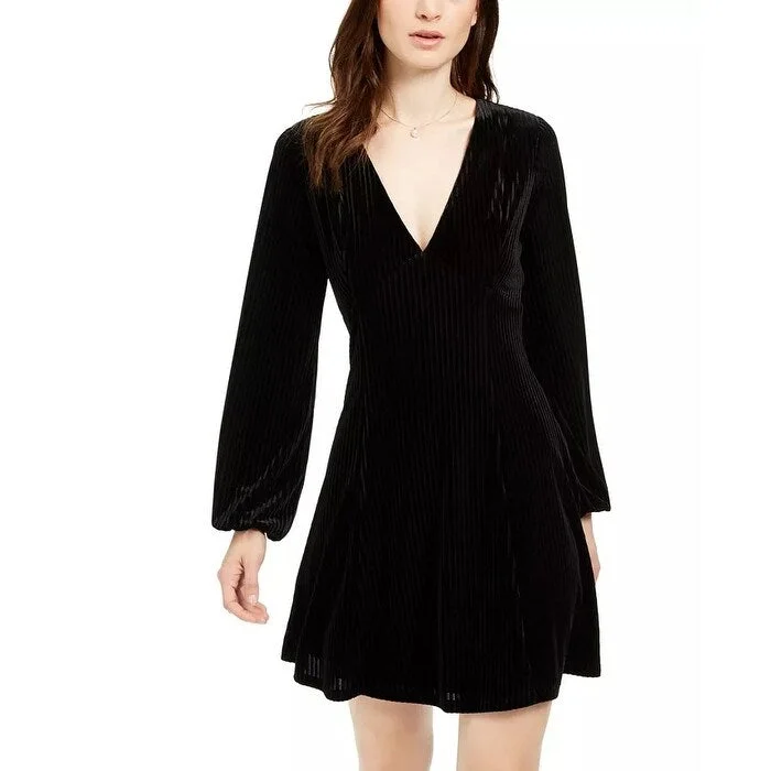 Flowery Long Sleeves Dress19 Cooper Women's Long Sleeve Velvet Stripe Dress Black Size Large