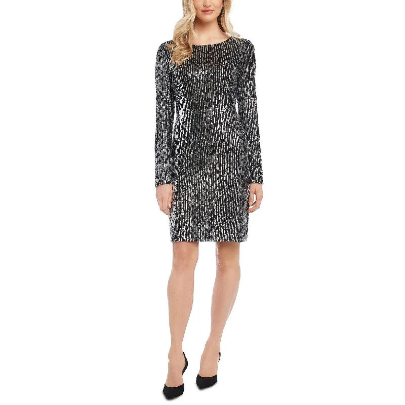 Fitted Long Sleeves DressKaren Kane Women's Long Sleeve Sequin Sheath Dress Black Size Medium