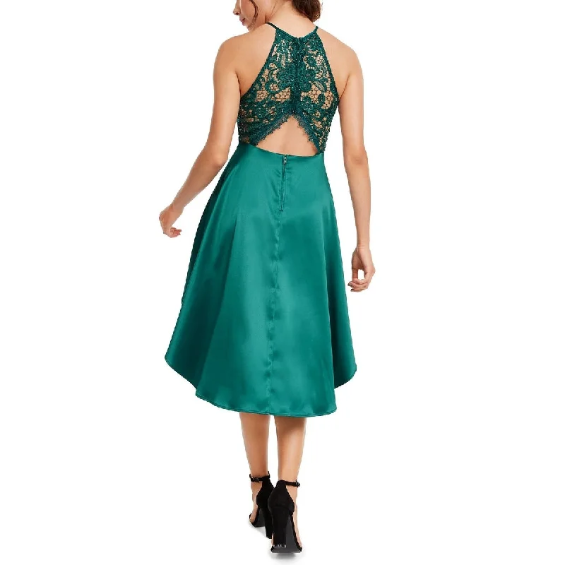 Sleeveless Dress For CocktailCrystal Doll Women's Sleeveless Halter Tea Length Hi Lo Cocktail Dress Green Size 11