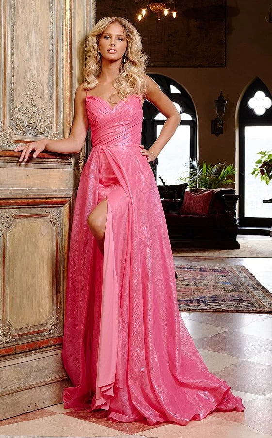 corset prom dressesJVN24061 Hot Pink Ruched Bodice A Line Prom Gown