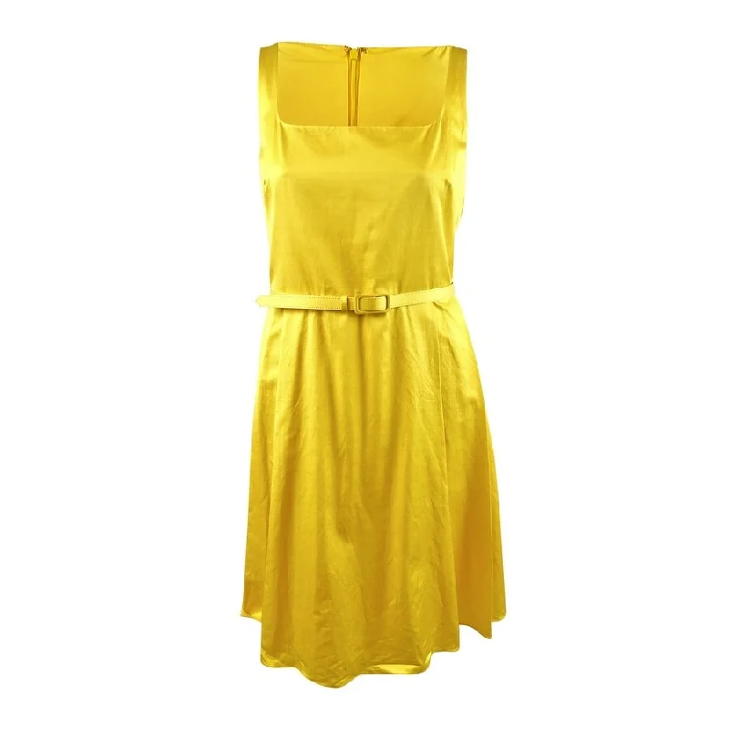 Sleeveless Dress With PrintsLauren Ralph Lauren Women's Belted Sleeveless Cocktail Dress (18, Yellow)