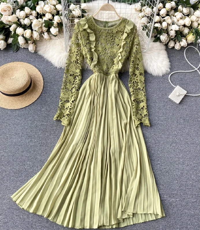 Flowy Long Sleeves DressStylish long sleeve lace dress  768