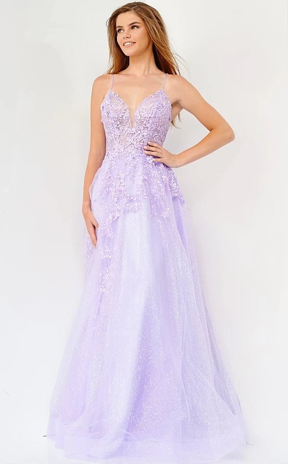 prom dresses for short girlsJVN02266 Lilac Embroidered Spaghetti Strap Prom Dress