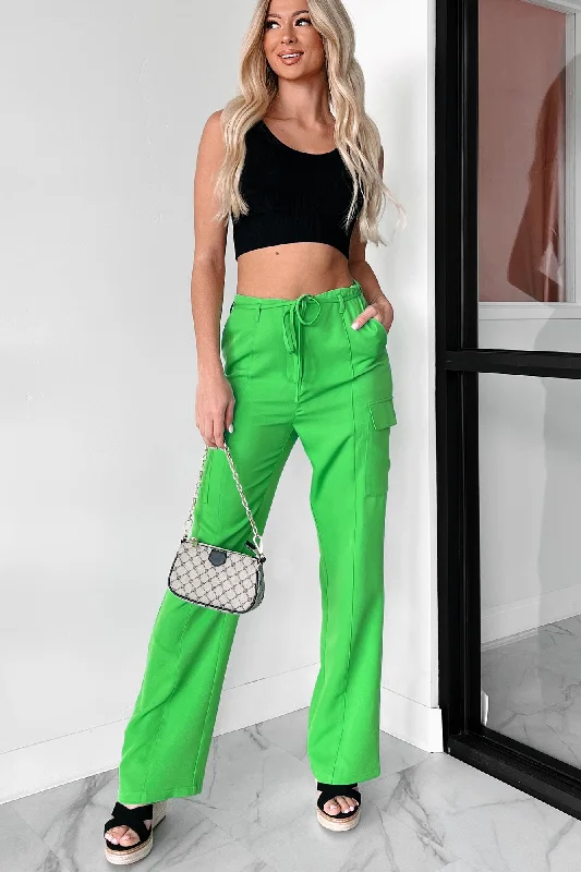 women's drawstring pantsWith Stylish Ease High Waist Cargo Pants (Green)