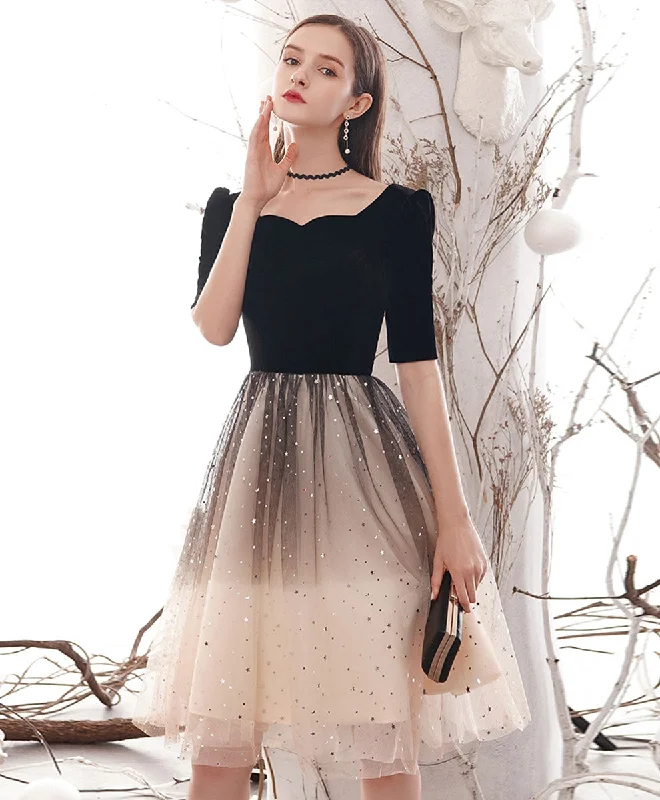 prom dresses for fallChampagne Tulle Sequin Short Prom Dress Champagne Homecoming Dress