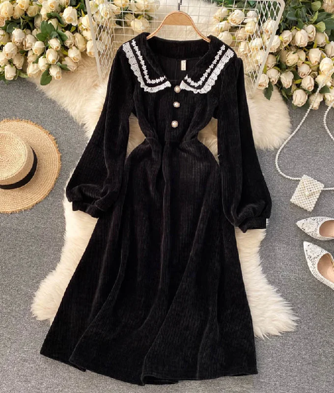 Fancy Long Sleeves Ball GownStylish corduroy long sleeve dress  891