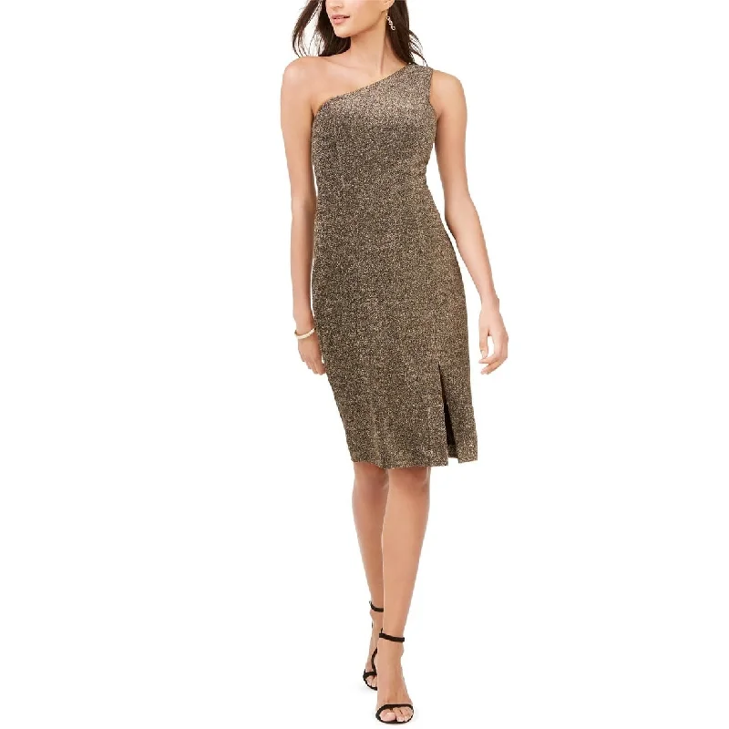 Sleeveless Dress With SequinsVince Camuto Women's Sleeveless Asymmetrical Neckline Knee Length Sheath Cocktail Dress Gold Size 2