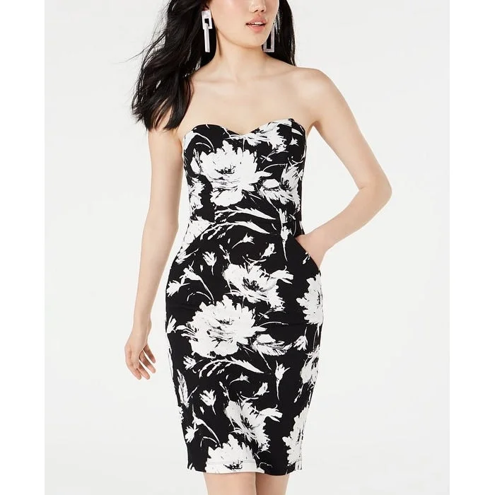 Sleeveless Dress In KnitB Darlin Women's Printed Sleeveless Sweetheart Neckline Short Body Con Cocktail Dress Black Size 5-6 - 5/6