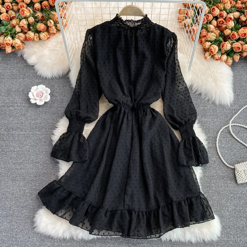 Full-Figured Long Sleeves DressBlack tulle long sleeve dress fashion dress  441