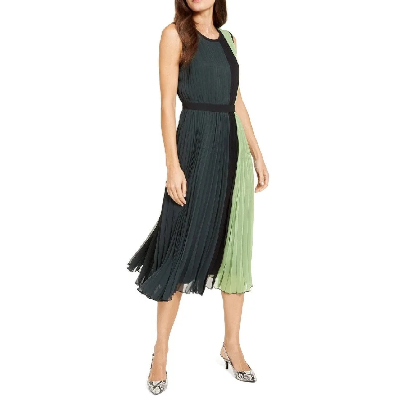 Sleeveless Dress With EmbroideryAlfani Women's Colorblocked Pleated Sleeveless Dress Green Size 2