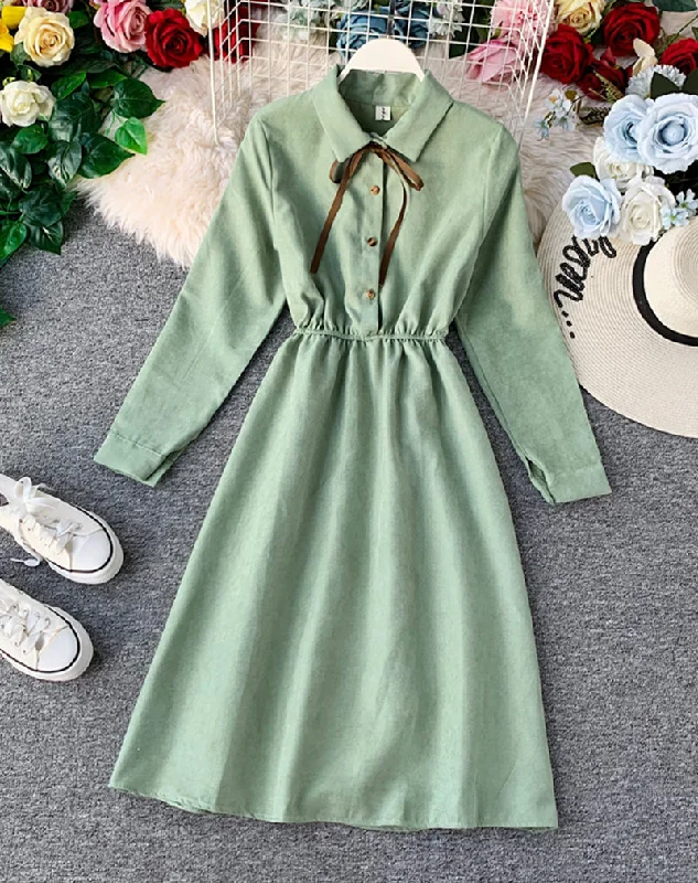 Fancy Long Sleeves Satin Slip DressCute A line long sleeve dress autumn clothing  1069