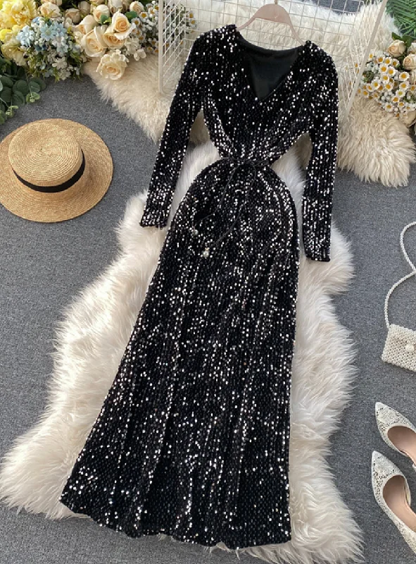 Funky Long Sleeves Jumpsuit DressShiny sequined long sleeve dress women's dress  1174