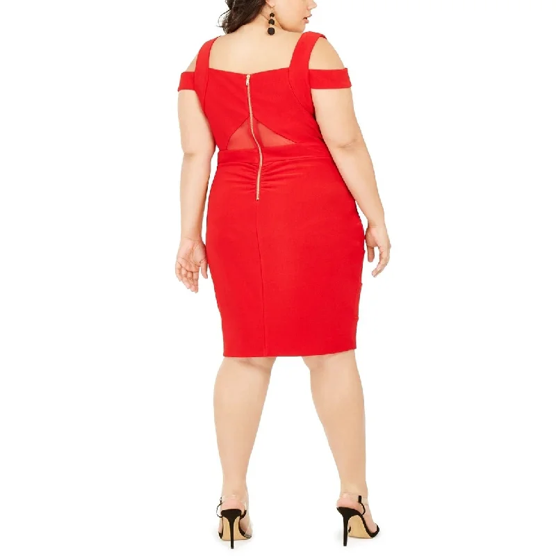 Sleeveless Dress With PeplumEmerald Sundae Women's Cold Shoulder Cut Out Sleeveless Sweetheart Neckline Below The Knee Body Con Cocktail Dress Red 2X