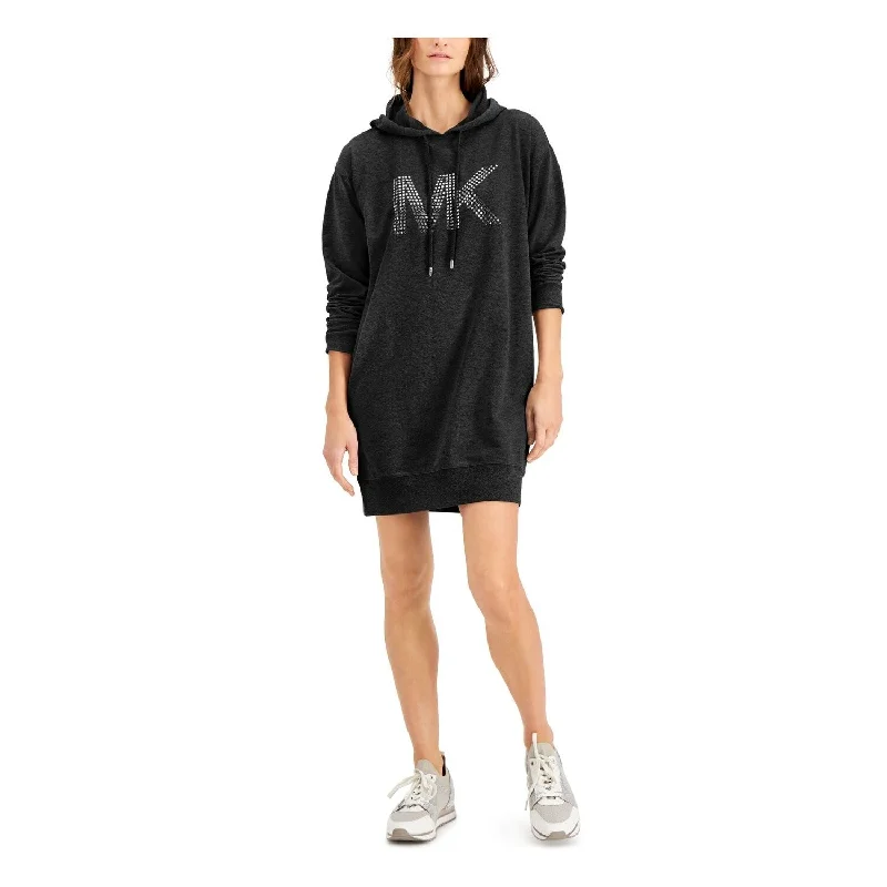 Fitted Silk Long Sleeves DressMichael Kors Women's Rhinestone Long Sleeve Above The Knee Active Wear Dress Black Size X-Large