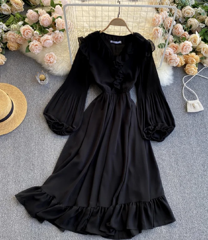 Formal Long Sleeves Bodycon Midi DressCute chiffon A line dress long sleeve dress  786