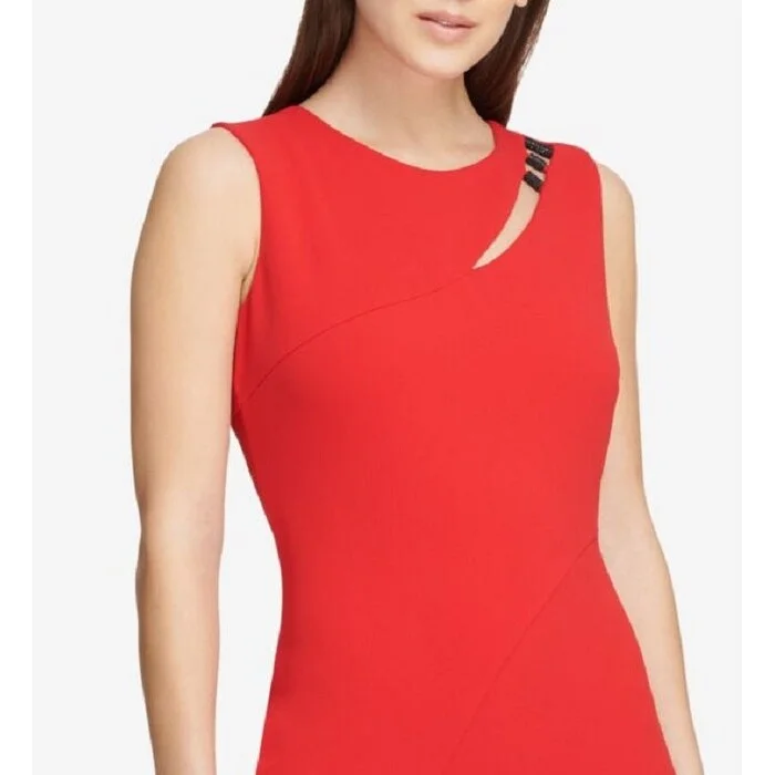 Sleeveless Dress In ChiffonDkny Women's Sleeveless Jewel Neck Above The Knee Sheath Cocktail Dress Red Size 16