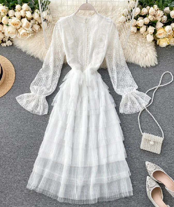 Full-Body Long Sleeves Jumpsuit DressCute long sleeve lace dress fashion girl dress  1060