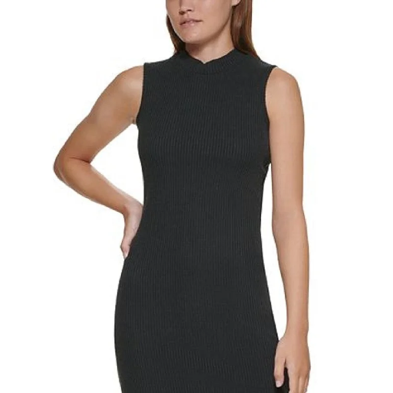 Sleeveless Dress In ChiffonDkny Women's Sleeveless Mock Neck Dress Black Size Medium