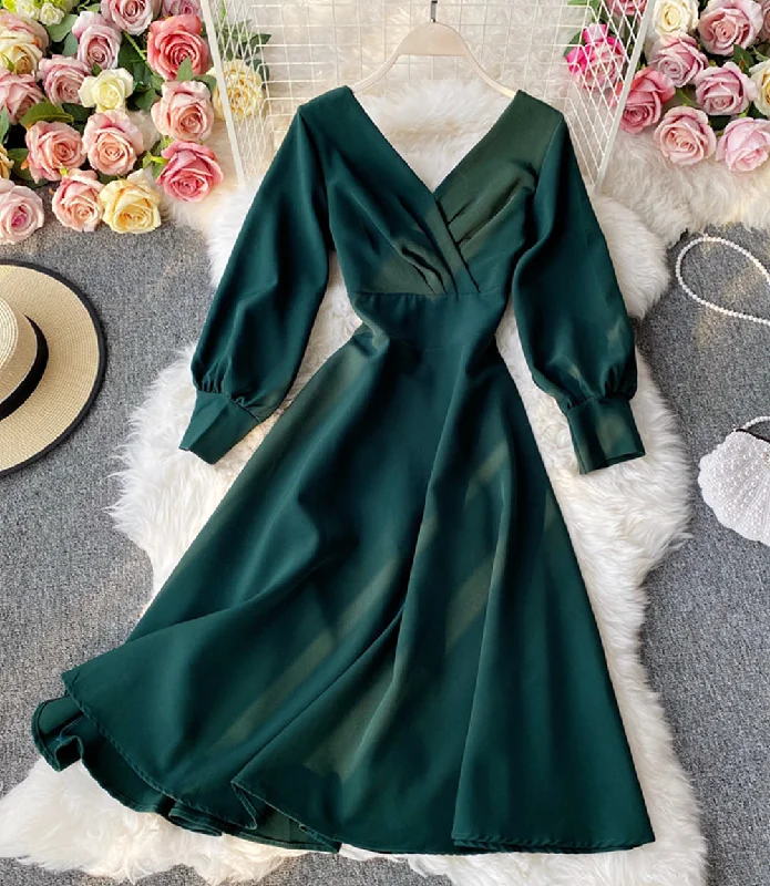 Funky Long Sleeves Maxi DressSimple A line v neck dress long sleeve dress  916