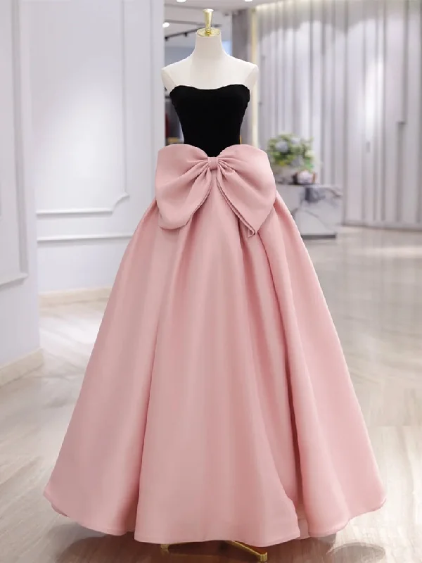 prom dresses with trainsA-Line Sweetheart Neck Satin Pink Long Prom Dress, Pink Long Formal Dress