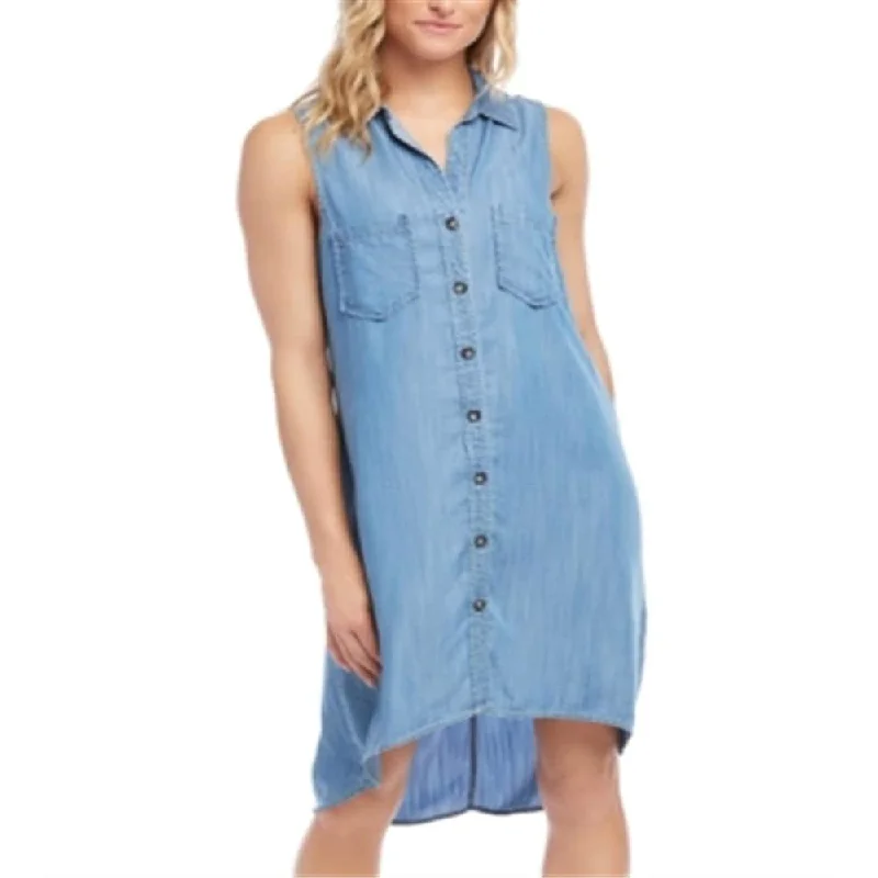 Sleeveless Dress NurseKaren Kane Women's Sleeveless Chambray Shirt Dress Blue Size Small