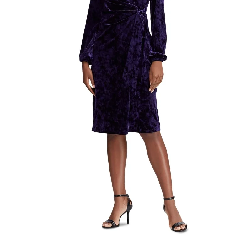 Formal Occasion Long Sleeves DressRalph Lauren Women's Long Sleeve V Neck Knee Length Wrap Dress Dress Purple Size 0