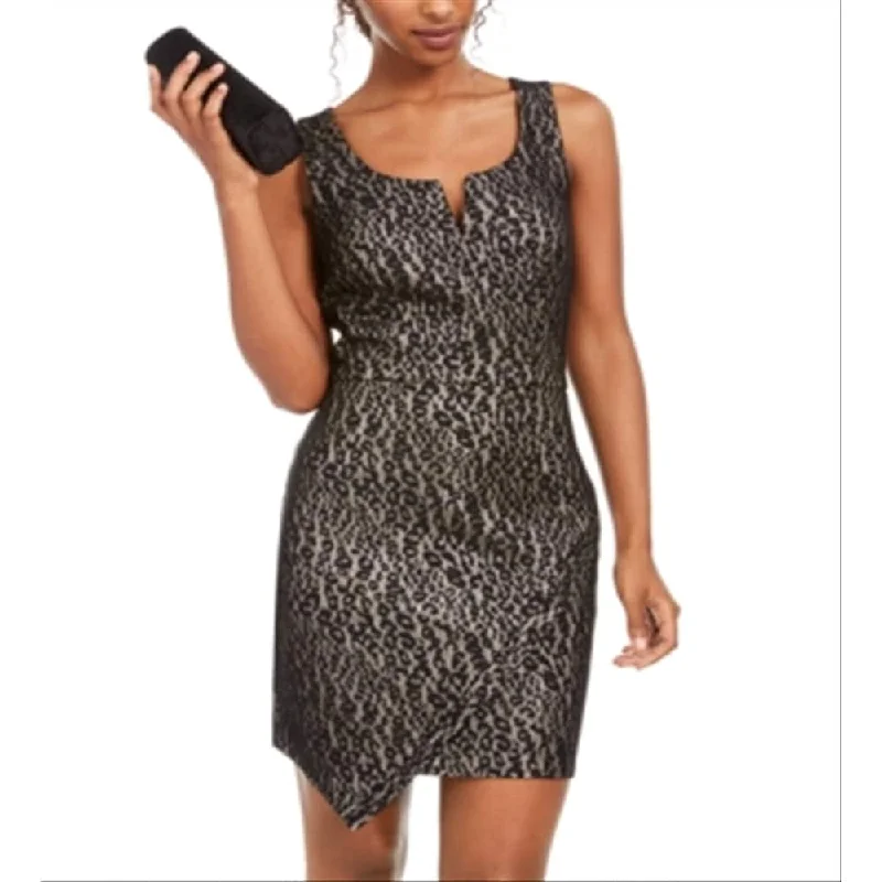 Sleeveless Dress MinimalistBcx Women's Animal Print Sleeveless Scoop Neck Short Cocktail Sheath Dress Black Size 9